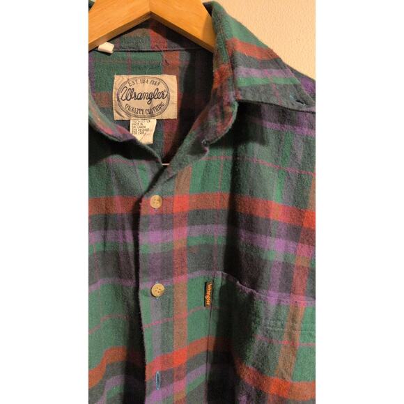 Wrangler Vintage 100% Cotton Plaid Button-Up Shirt Men’s Medium Green - Picture 2 of 3